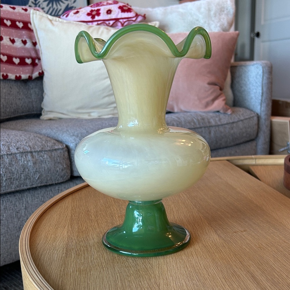 Elegant Green and Pale Yellow Glass Vase